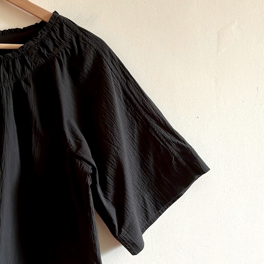 Everlane Black Gathered Neck Short-Sleeve Blouse - Picture 7 of 12